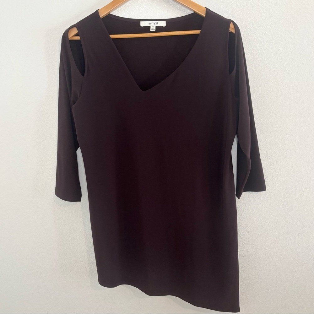 Sympli Tunic Asymmetrical V Neck Lagenlook Blouse Top Size 12 Plum/Purple